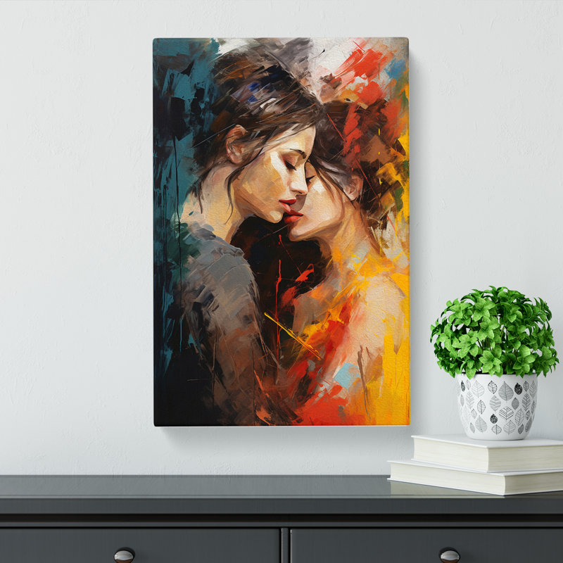 Two Women In Love Gestural No.2 - No Frame Art Prints - Wrapped Canvas, 50cm H x 35cm W x 3cm D