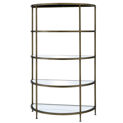 5 - Tier Semicircle Shaped Mirrored Shelving Rack, Metal Frame, Tempered Glass, 36"W X 18"D 60"H, 10Lbs Per Shelf Load Rack With Shape Design, 36 Inches Wide, 18 Deep, 60 High, Capacity