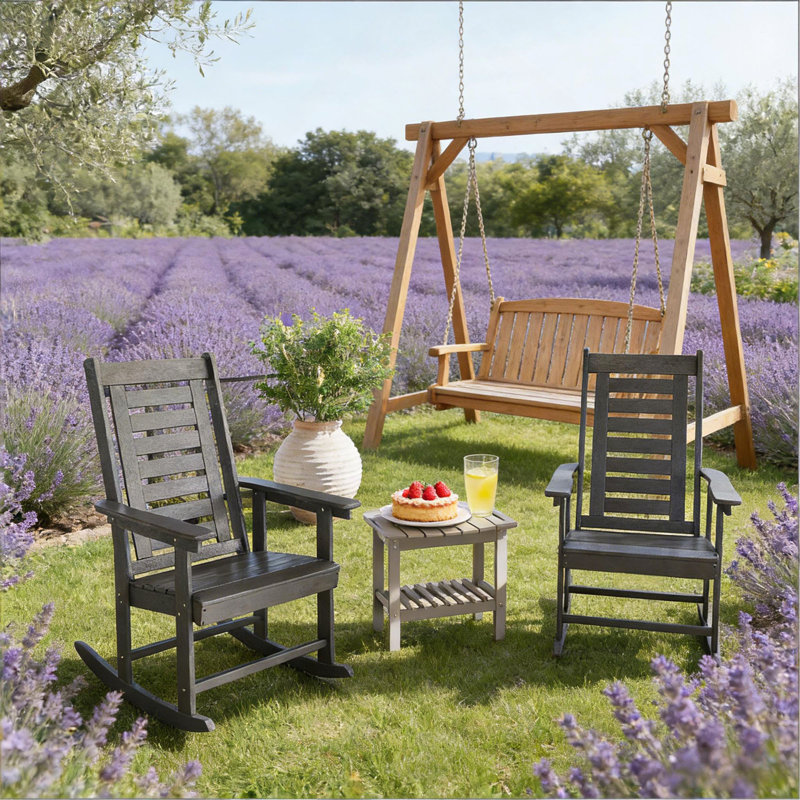 Chaises larges avec accoudoirs, chaises berçantes d'extérieur 2 pièces, Gris foncé