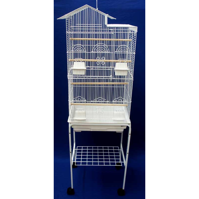 Cage à oiseau avec support et 4 portes, blanc
