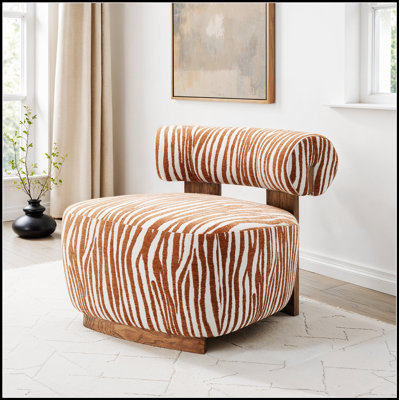 Fauteuil d'appoint de style contemporain avec dossier cylindrique, mousse haute densité, tissu à rayures zébrées et finition jaune pour les salons modernes