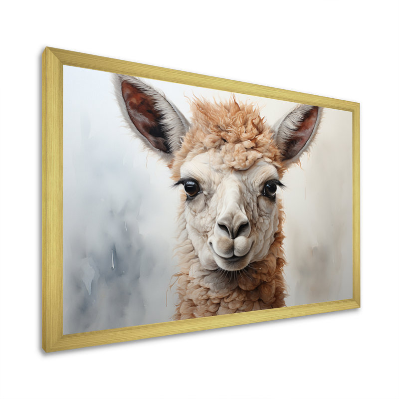 Beige Alpaca Portrait II, reproduction d'art sur toile, H 30 po x l 40 po x P 1,5 po, Encadrement doré