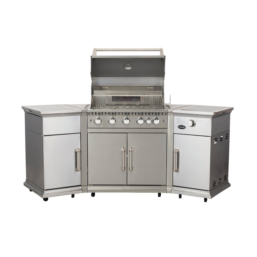 Barton Dakota Fields 5 - Burner Countertop Liquid Propane Gas Grill with Side Burner and Cabinet