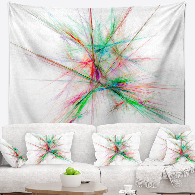 Tapisserie abstraite bleu et rouge, H 78 po x l 92 po