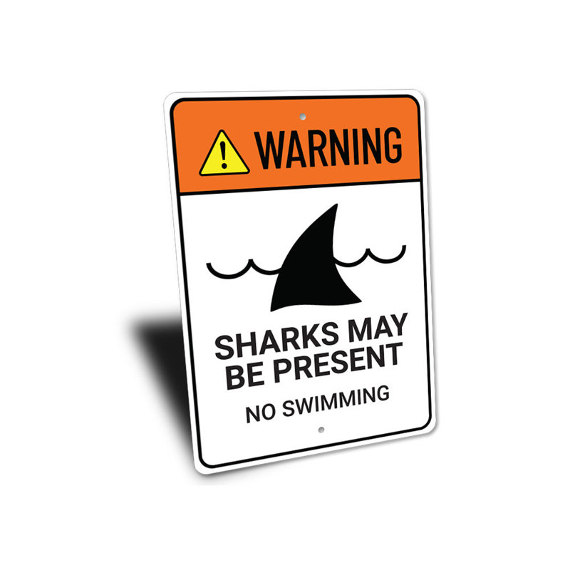Panneau d'avertissement de requins d'avertissement, H 18 po x l 12 po x P 0,06 po