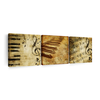 " Grunge Music Notes Wall Art Multi Piece Canvas Print " 3 - Pieces