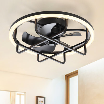 Greidis 20inch Ceiling Fan with Light, Modern Flush Mount Ceiling Fan, 6-Speed Remote Control, LED Light Kit Included, Low Profile for Bedroom Living Room, Matte Black