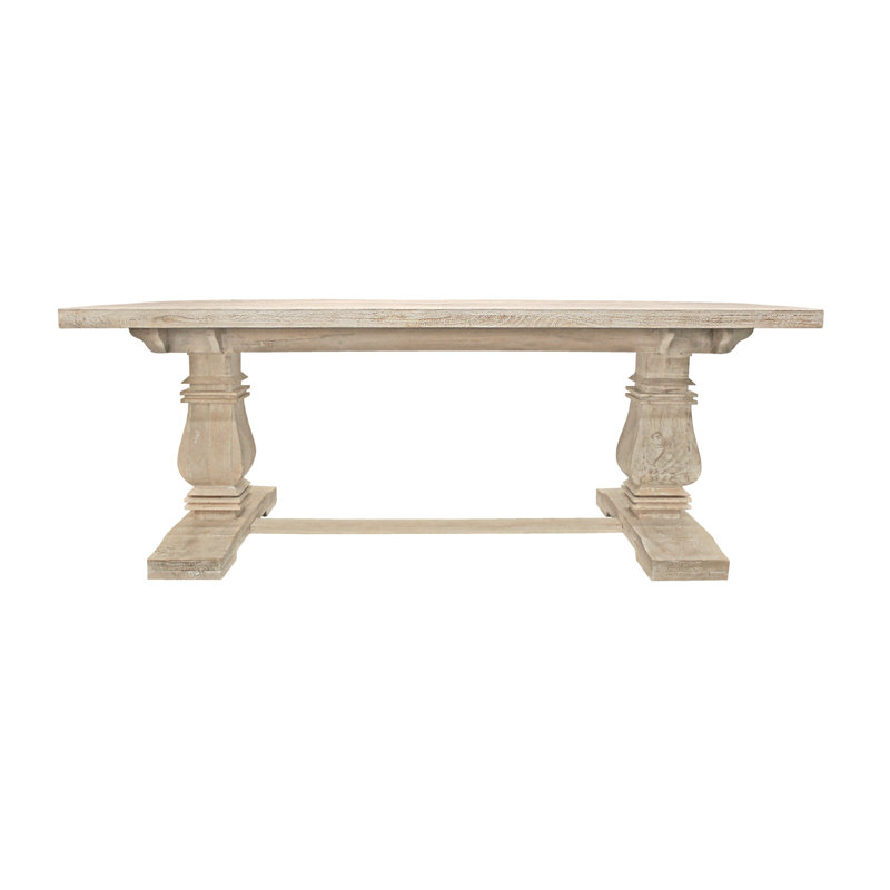 Table de salle à manger 81 "à tréteaux en bois massif blanc antique 81"