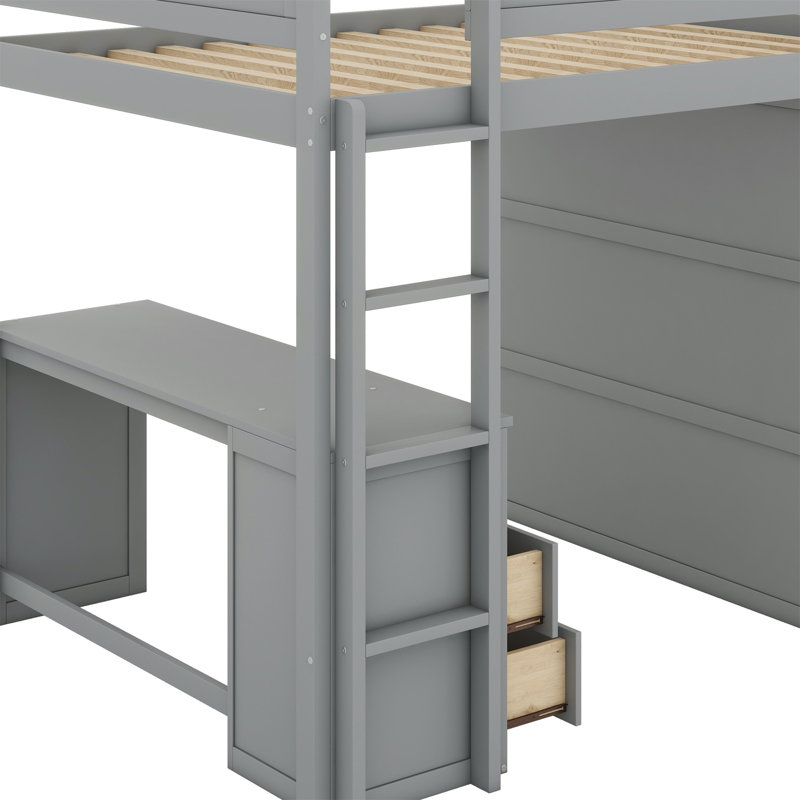 Lit mezzanine avec placards et bureau à 2 tiroirs avec armoire, Gris