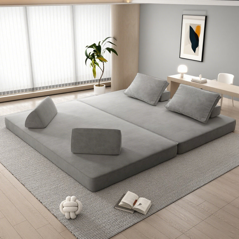 Canapé-lit Fluffy à compression en chenille, méridienne moderne rembourrée de 86,6 po, siège profond multifonctionnel avec dossiers réglables et 2 coussins pour le salon et le bureau