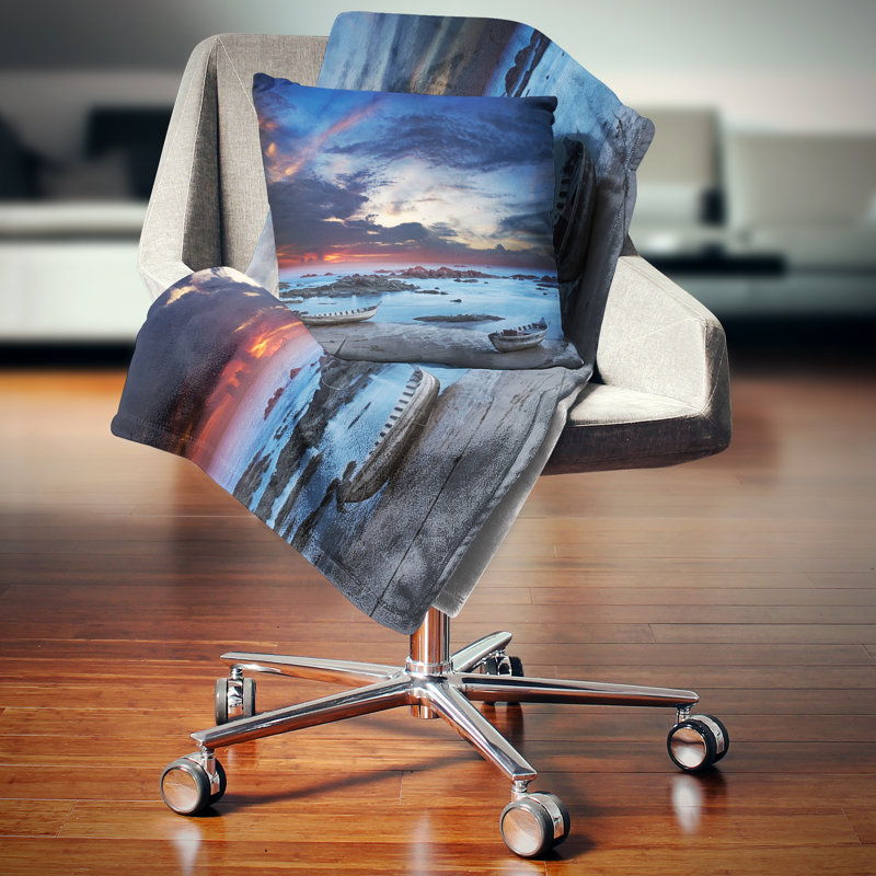 Coussin imprimé bateaux asiatiques, 18 po x 18 po, Coussin décoratif