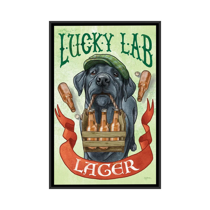 «Beer Dogs V» par Mary Urban, reproduction sur toile, H 26 po x l 18 po x P 1,5 po, Toile avec cadre noir, Pas de tapis