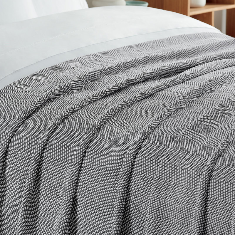 Jeté en mélange de coton toutes saisons, Gris foncé