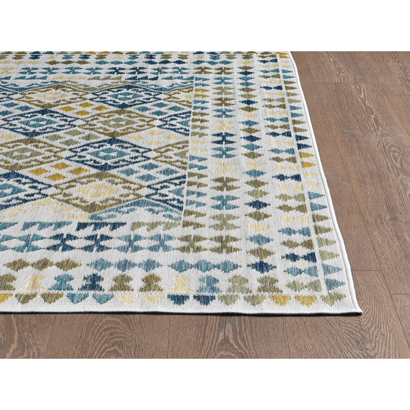 Tapis performance tissé à la machine Dahlia - bleu - 5 pi 3 po x 7 pi, 5 pi 3 po x 7 pi
