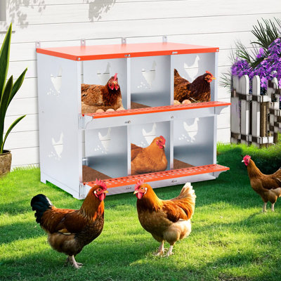6 Vented Nesting Box For And Ducks, Orange Metal, Coconut Fiber Pad, Easy To Keep Clean Galvanized Steel Nest Poultry, Promotes Comfortable Egg Laying, Absorbent Long-lasting Performance