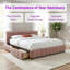 Très grand lit plateforme tapissier avec tiroirs de rangement, tissu chenille, tête de lit douce-479986779