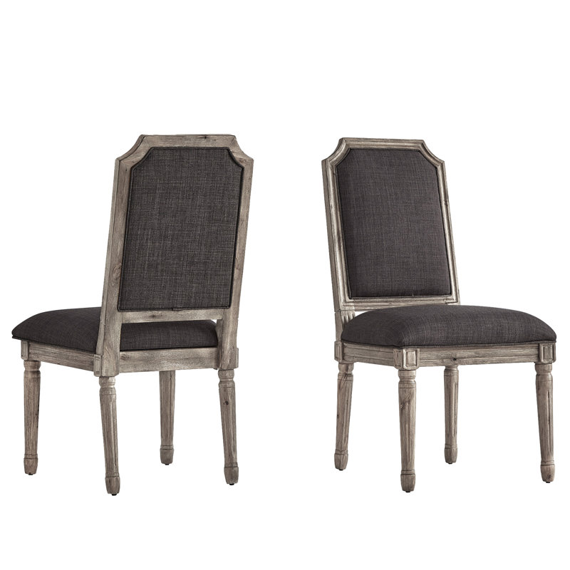 Hildemar 20.5'' H Linen Upholstered Side Chair, Dark Gray, Antique Gray Oak