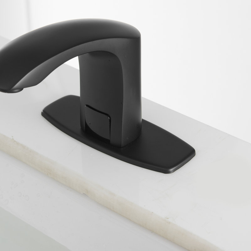 Robinet de lavabo de salle de bain automatique à capteur sans contact avec plaque de finition en noir mat