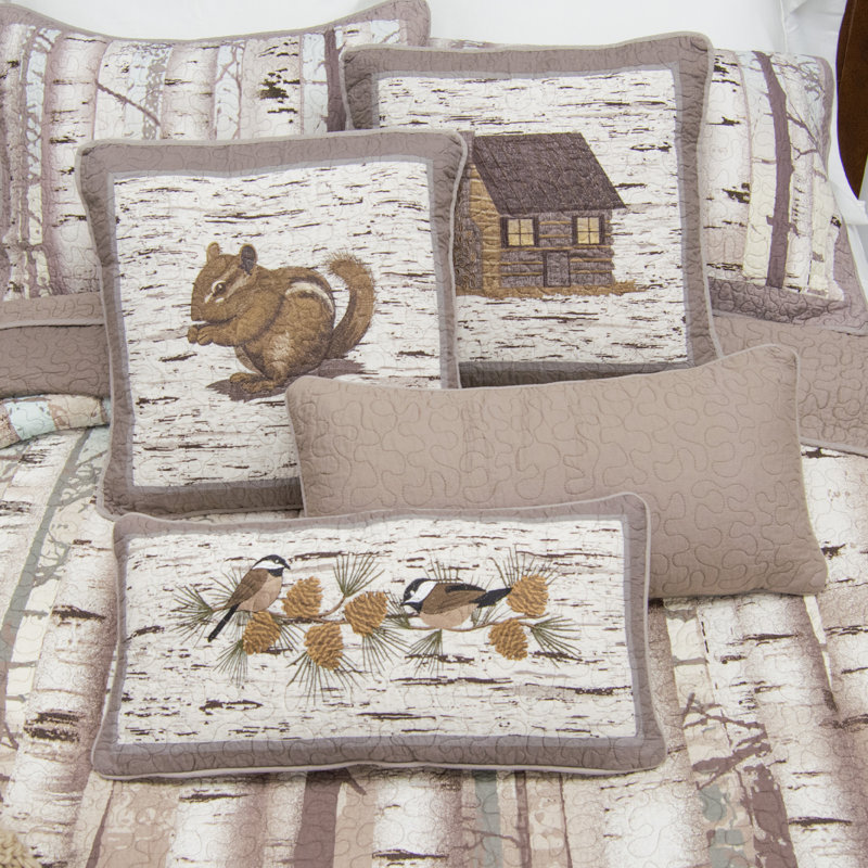 Donna Sharp Birch Forest Chickadee Embroidered Quilted Cotton Throw Pillow