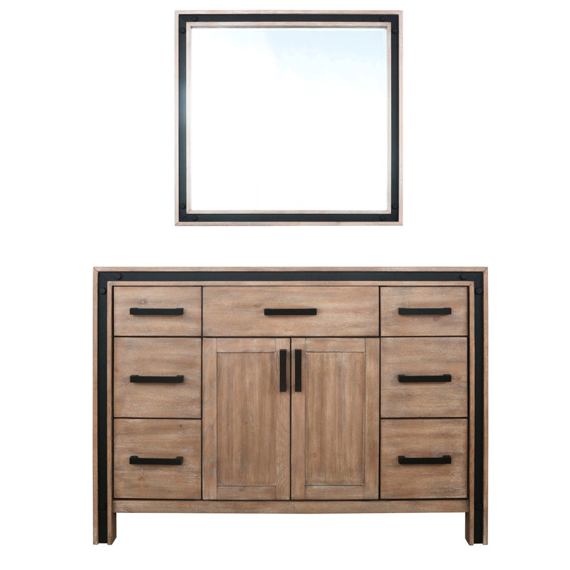 Rustique 48 po Meuble-lavabo large, 34 miroirs, entièrement assemblé, une armoire et six tiroirs pour un grand espace de rangement x P 22 po