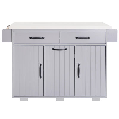 Îlot de cuisine avec armoire de rangement pour poubelle, chariot de cuisine avec abattant, support à épices, porte-serviettes et tiroir, îlot de cuisine sur roulettes avec tablette réglable, gris
