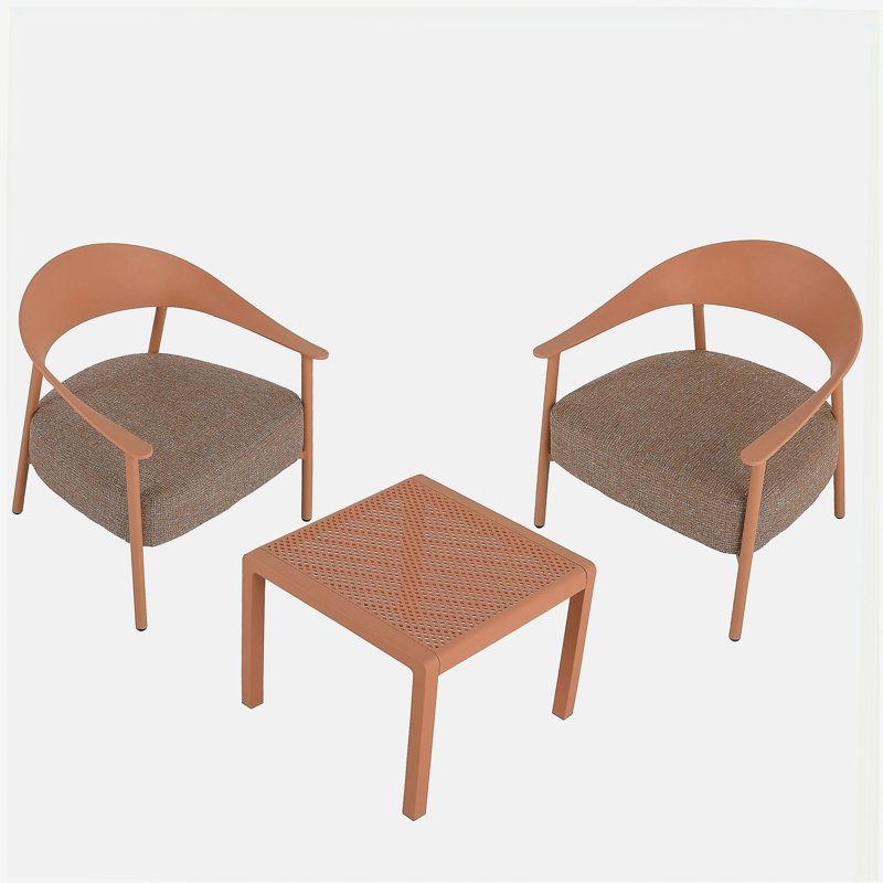 Holiday - Ensemble de chaises d'appoint modernes 2 pièces avec table basse - Ensemble de canapé en PP et à cadre en acier brun abricot, sièges rembourrés pour le salon, le salon et le balcon (2 chaises + 1 table)