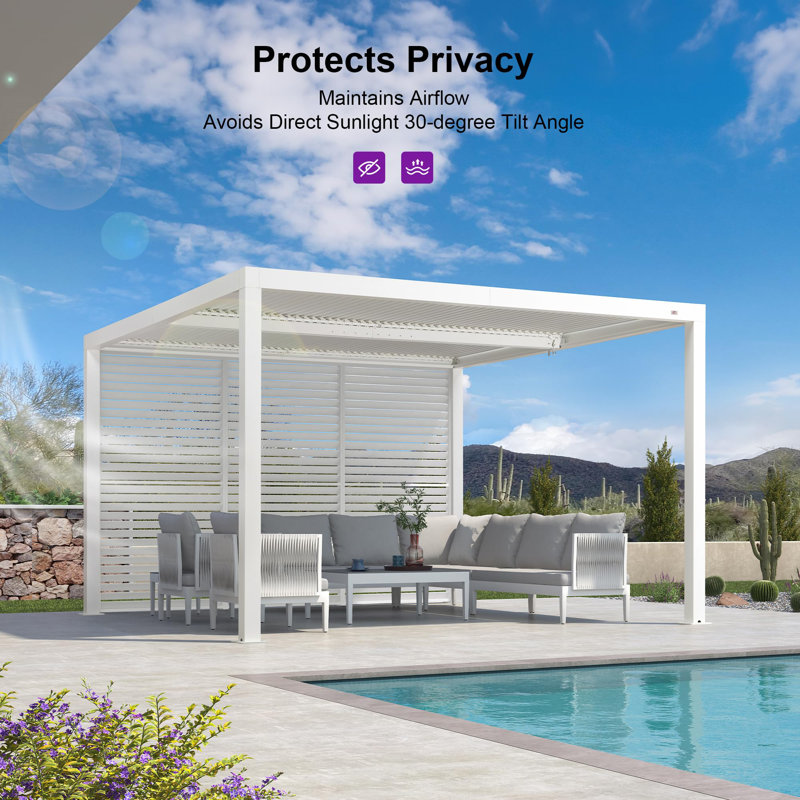 Pergola d'extérieur en aluminium mauve à persienne mauve, H 94,49 po x l 144,88 po x P 144,88 po