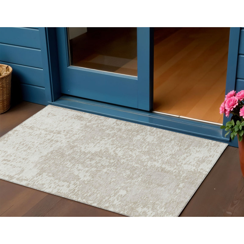 Tapis extérieur lavable abstrait ivoire et blanc cassé 3 pi x 5 pi
