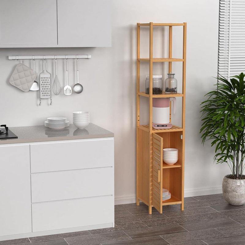 67-Inch Tall Bamboo Cabinet With Door And Shelves For Versatile Storage
