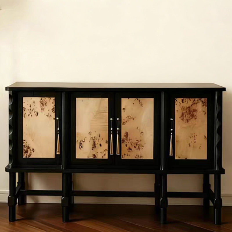 Buffet rétro en bois massif noir, H 31,5 po x l 53,54 po x P 17,72 po, Noir