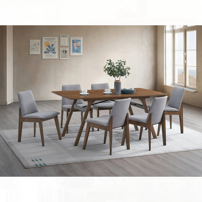 Ensemble de salle à manger sept pièces de style scandinave avec plateau fixe et coussins rembourrés