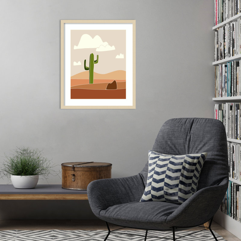 «Southwest Cactus Landscape» par Little Dean, reproduction d'art encadrée sur bois, H 25 po x l 21 po