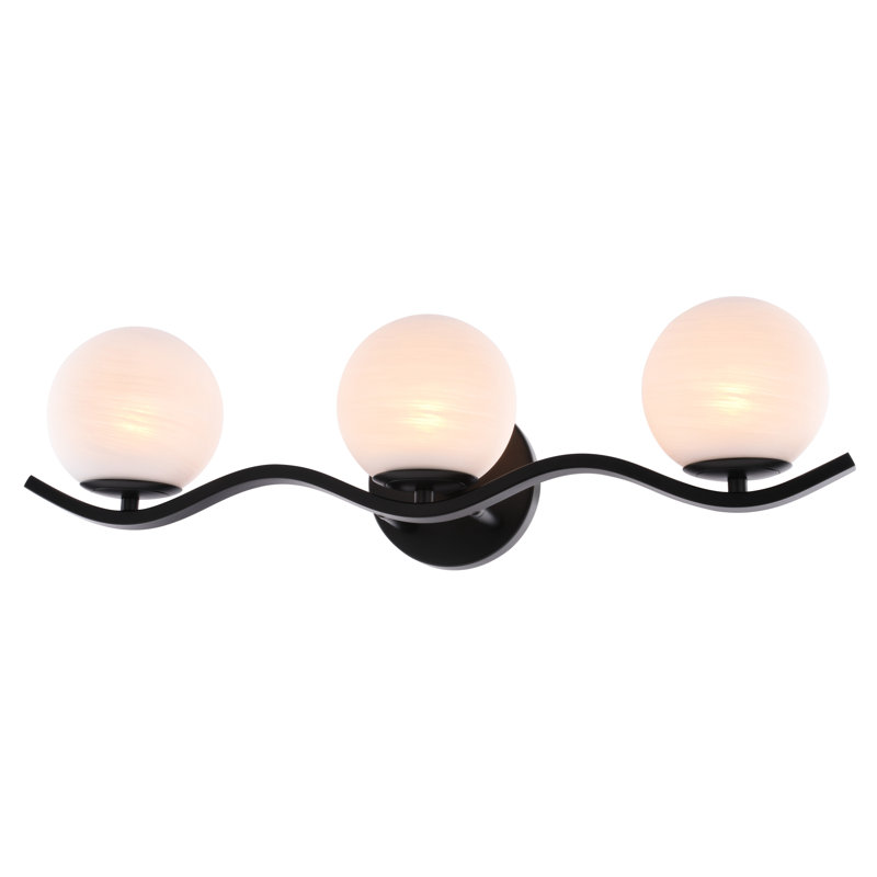 Luminaire suspendu à 3 lumières Monticello Luminaire de meuble-lavabo large noir mat, abat-jour en verre blanc albâtre, à intensité variable, applique murale réversible sur miroir