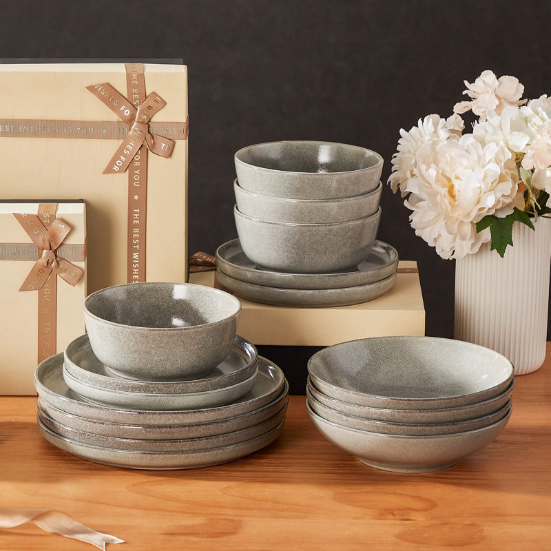 16 Piece Dinnerware Set - Service for 4, Grey