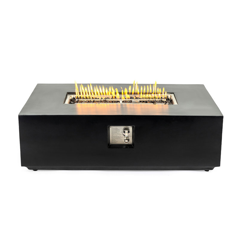 Propane Gas Fire Pit Table, 48-Inch Rectangular, 50000 Output, Smokeless Burning, Push-Button Start, Flame Control, Lava Rocks, Cover, Weather- No Assembly Required