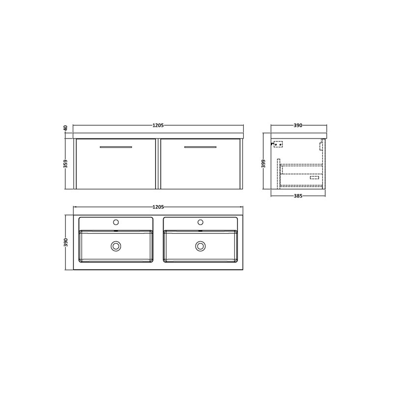 Juno 1205mm Double Bathroom Vanity with Drop In Poly Marble Basin