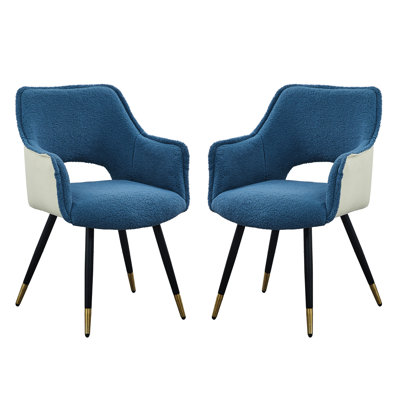 2 Blue Side Chairs With Two-Tone Seat For Bedroom, Kitchen, Vanity - 23.2X23.2X33.9 Of Velvet Fabric Living Room, 23"X23"X34", Iron Legs, 250Lbs Bearing Weight
