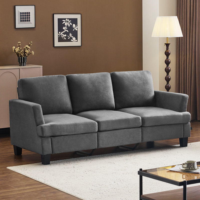 83.5" Upholstered Square Arm Suede Sofa, Gray
