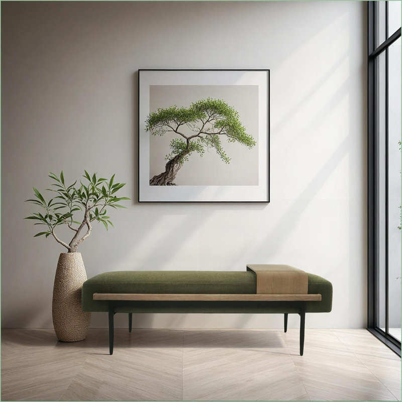 Repose-pieds moderne vert sauge avec plateau coulissant en chêne rouge | Métal | Noir