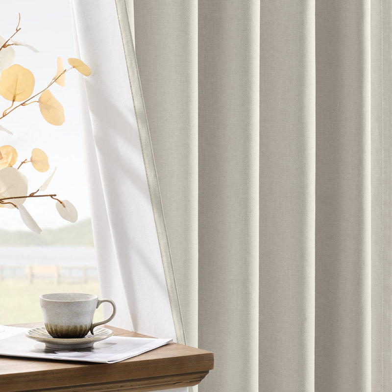 100% Blackout Back Tab Linen Blend Curtains for Living Room & Bedroom,2 Panels,Linen, Linen, 52*84"
