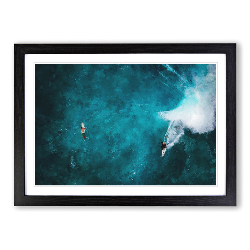 Surfers in Hawaii - Picture Frame Painting, Black Framed, 27cm H x 36cm W x 2cm D