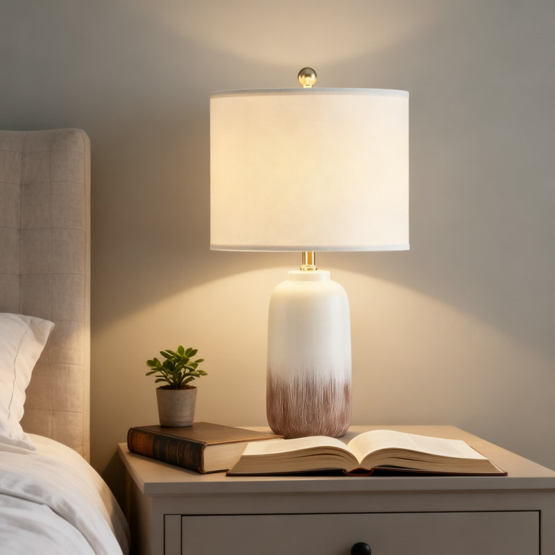 Ensemble de 2 lampes de table en céramique avec abat-jour blanc, lampes de chevet de campagne moderne de 24 pouces, éclairage de salon à intensité variable à 3 voies pour la chambre à coucher et le bureau