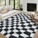 Abstract Checkered Machine Washable Rug for Living Room Geometric Non-Slip Rug for Bedroom Dining Room Office Nursery Playroom Teen Dorm