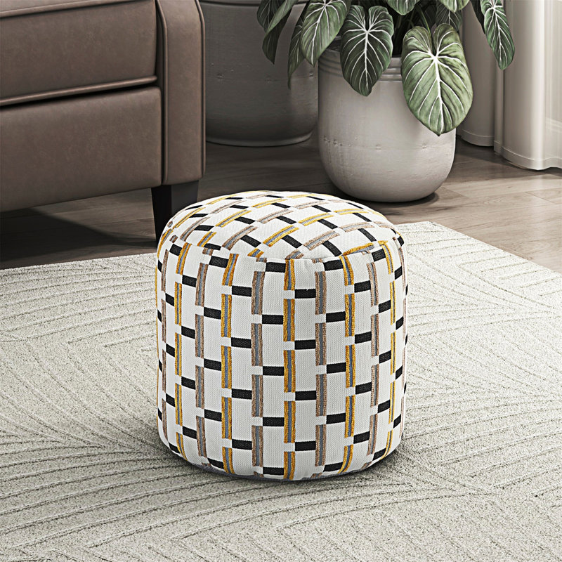 Repose-pieds cylindrique rembourré en tissu jacquard multicolore