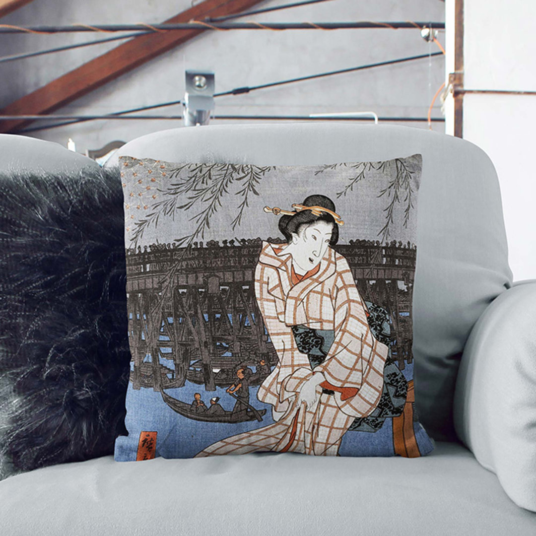 Evening on the Sumida River by Utagawa Hiroshige Cushion with Filling