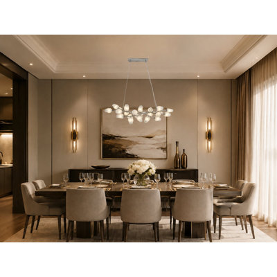 Lustre 20 lumières avec cadre en fer argenté et abat-jour en verre blanc