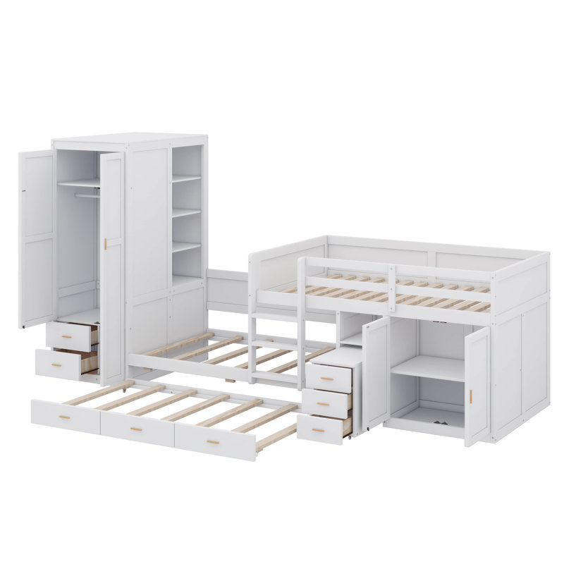 Lit superposé simple équipé d'un bureau gigogne gigogne, White