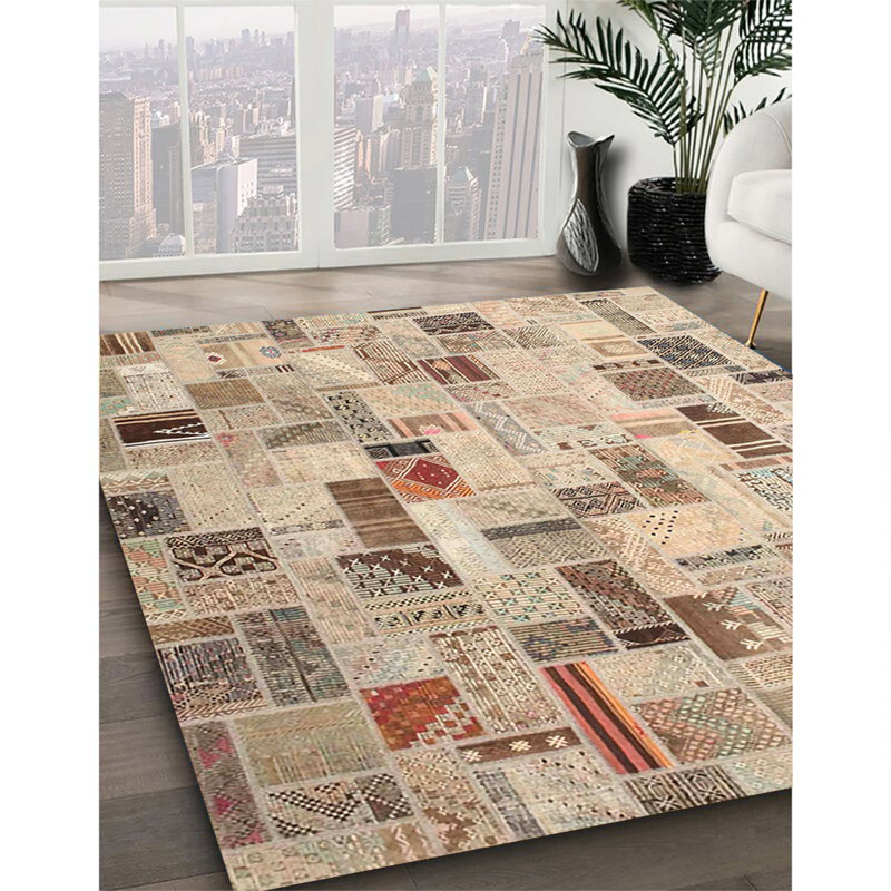 Tapis géométrique beige, Rectangle 7 pi x 10 pi