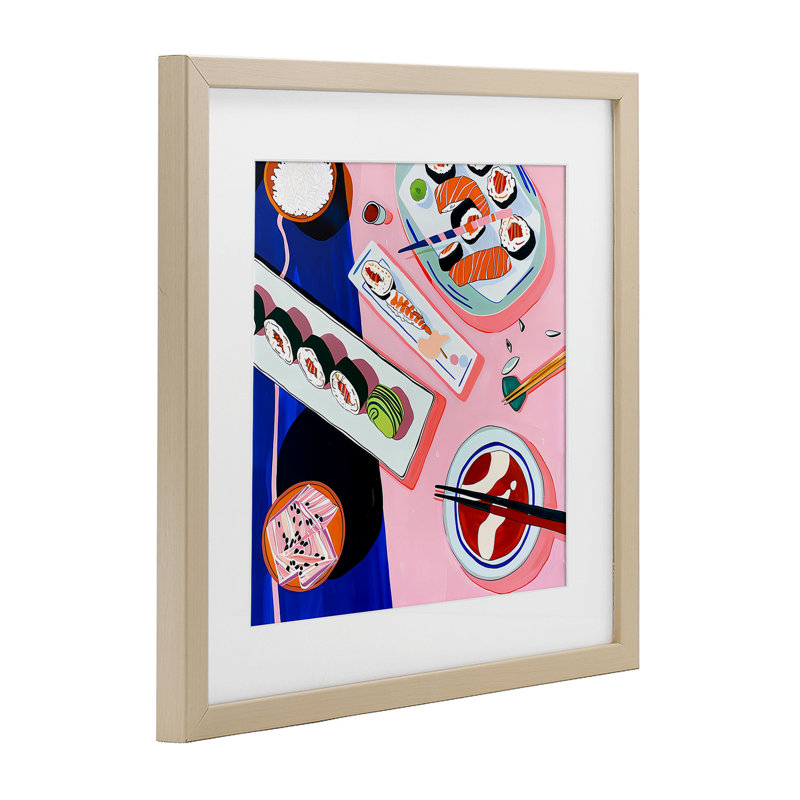 «Vibrant sushi me», reproduction sous verre encadrée, design par Walker Noble, H 13 po x l 13 po, Cadre de récolte en pin