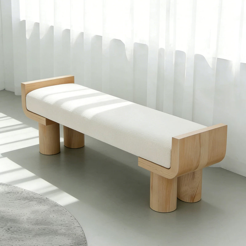 Banc rembourré blanc, H 19,69 po x L 47,24 po x P 17,72 po